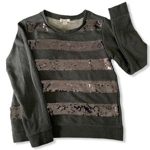 🟢 Grey Black Stripped Sequins Sweatshirt